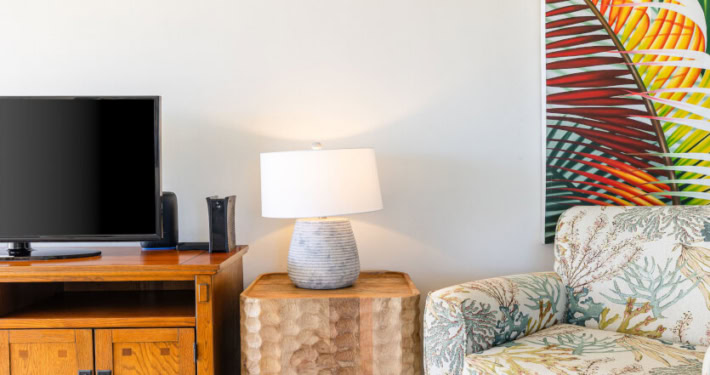 Television and seating with lamp