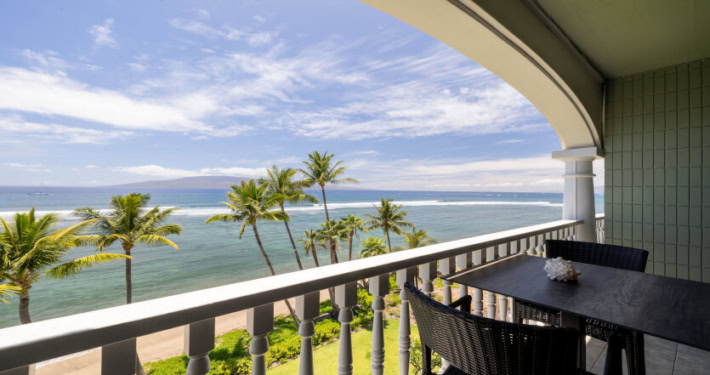 private lanai, lanai with seating and views of the ocean