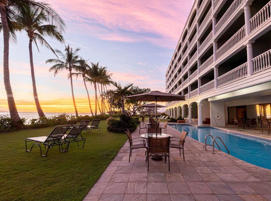 lush landscape with views of sunset